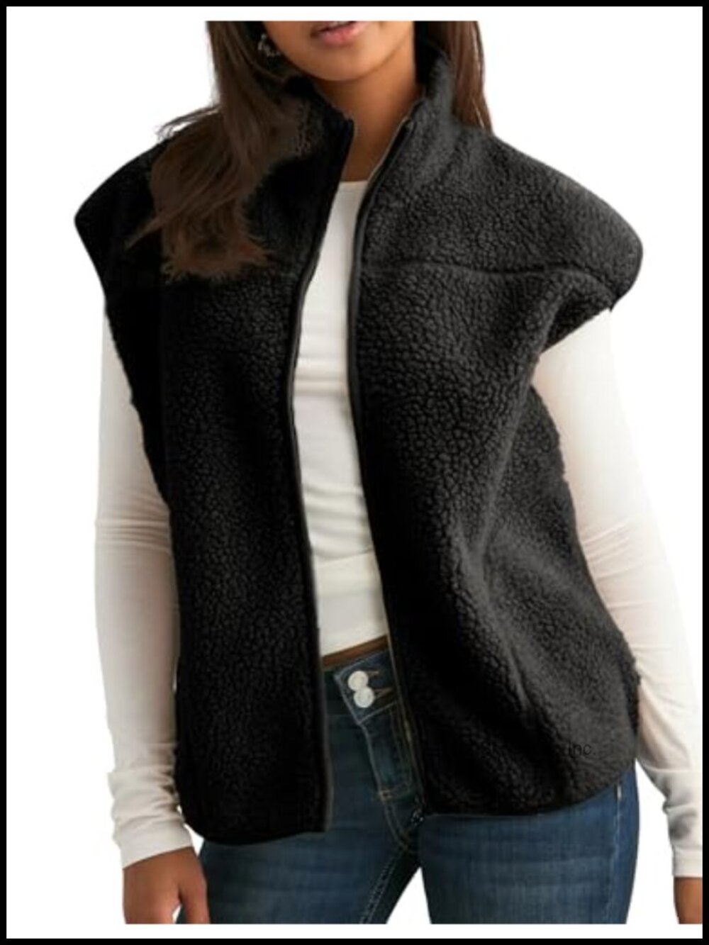 Tanming Fuzzy Sherpa Fleece Vest Zip Up Sleeveless Jacket